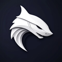 White Geometric Shark on Dark Blue Background