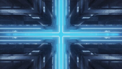 Obraz premium Futuristic Blue Neon Cross