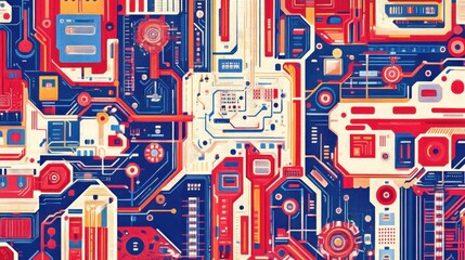 Colorful Abstract Circuit Board Design with Geometric Patterns
