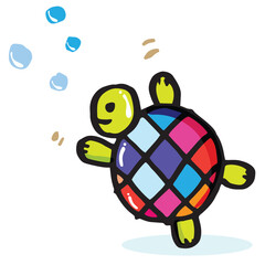 Cute doodle cartoon hand drawn  turtle illustration ,Cute doodle turtle