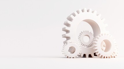White Interlocking Gears on Off White Background