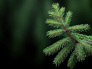 Fototapeta premium Close-up of a vibrant evergreen branch with water droplets against a blurred green background