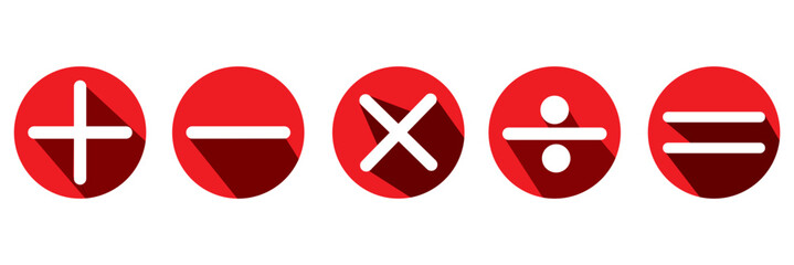 Plus minus multiply divide icon set on white background. Math symbol. Add sign. Calculator button symbol. 