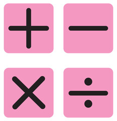 Obraz premium Plus, minus, multiply, equal and divide sign icon set. Math sign vector illustration. 