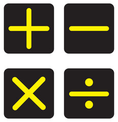 Obraz premium Plus, minus, multiply, equal and divide sign icon set. Math sign vector illustration. 