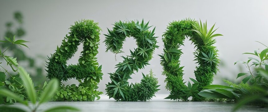 Green vegetation arranged to form the numeric expression four two zero
