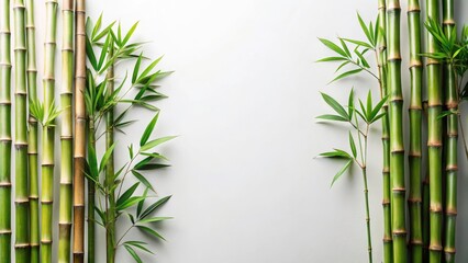 Fototapeta premium Panoramic Above-Shot of Bamboo Trees on White Background with Clean Aesthetic for Design Elements and Copy Space