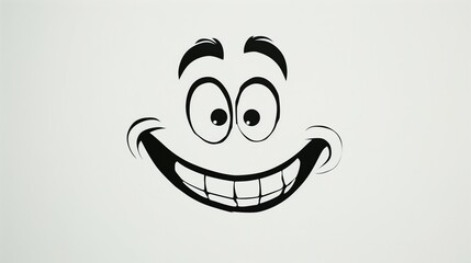 A playful cartoon face outline with a wide, goofy grin and crossed eyes on a white background.
