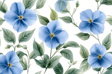 Floral pattern with blue flowers and green leaves