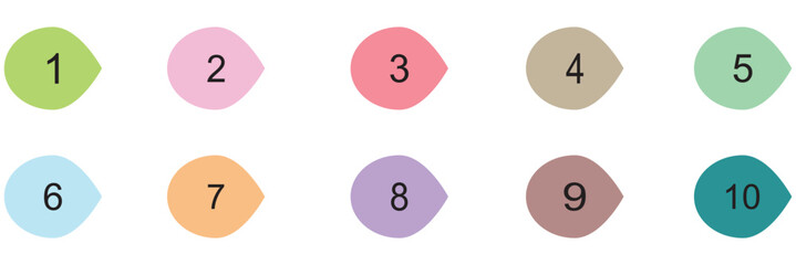 Fototapeta premium Bullet points numbers. Colorful list markers from 1 to 10. Vector design elements set for modern infographic.