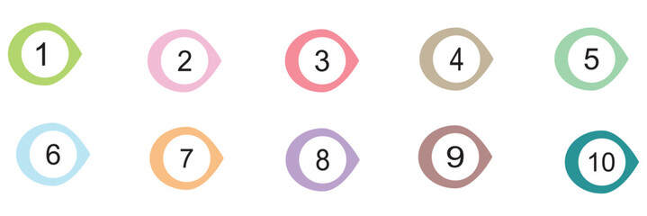 Hand drawn number 1-9  bullet point outline collection. Suitable for infographic, presentation, report. Flat decorative vector design isolated illustration.