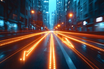 Obraz premium Futuristic Urban Nightscape with Motion Blur Light Trails for Modern City Designs
