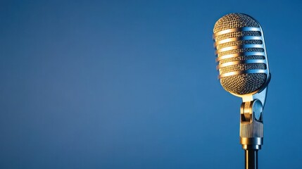 Vintage Microphone on Blue Background: Retro Audio Equipment