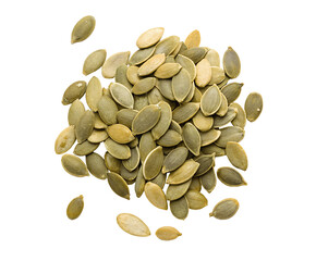 High-quality pumpkin seeds isolated on a white transparent background, perfect for packaging, branding, or digital design. Clean cutout with sharp details and realistic texture