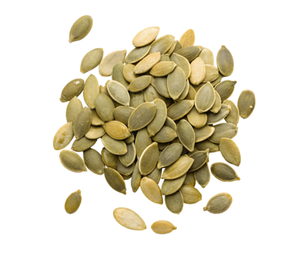 High-quality pumpkin seeds isolated on a white transparent background, perfect for packaging, branding, or digital design. Clean cutout with sharp details and realistic texture