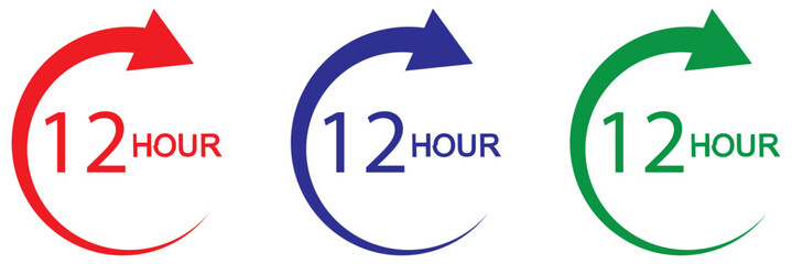 12 hours or half day icon with circle arrow. Shipping delivery symbol. Special offer sign. Discount pictogram. Customer service label. Vector graphic illustration. 