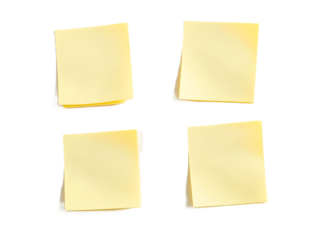 Yellow sticky post note isolated on white or transparent background