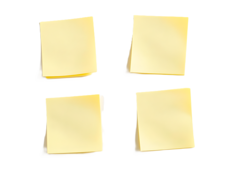 Yellow sticky post note isolated on white or transparent background