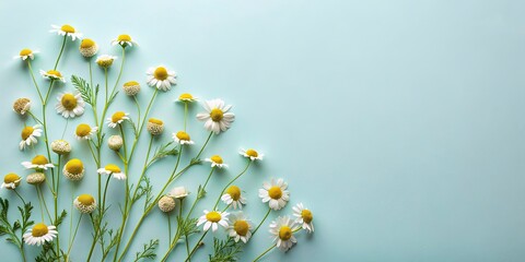 Surreal Minimalist Above-Shot of Matricaria Fevers on Solid Color Backdrop for Eco-Friendly Design and Copy Space