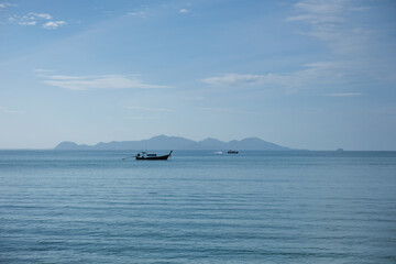 Sea and boat view with blue sky background