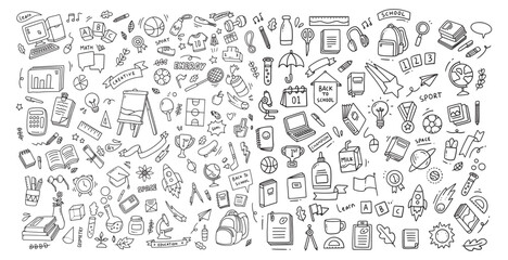 Hand drawn of school elements. Doodle of back to school sketch