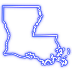 Neon blue outline of Louisiana state map on transparent background