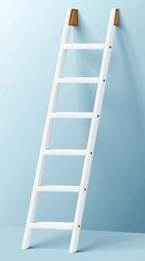 White Wooden Ladder Leaning Against Light Blue Wall