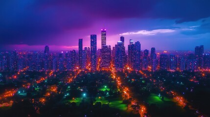 Obraz premium Night Cityscape: Vibrant Skyline at Dusk