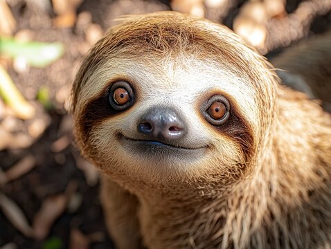 Enchanting Sloth Portrait: A Glimpse into the Gentle World of Wildlife, Captivating Eyes and Furry Charm in the Heart of Nature's Embrace