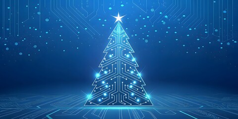 A Glowing Digital Christmas Tree Shimmers On A Circuit Board, A Futuristic Holiday Greeting Filled With Wonder And Technological Magic In Cool Blue Tones