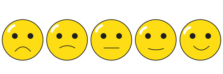 Rating emoji set with stars in stroke style for customer feedback and product experience. Five-star rating emoji icon set. Emoji feedback scale with stars line icon. 