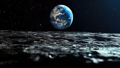 A realistic depiction of planet earth from the lunar surface