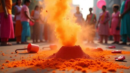 "Vibrant Holi Festival Explosion – Silhouettes Amidst Color and Light"