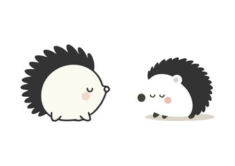 Adorable Cartoon Hedgehogs - Peaceful Black and White Animal Art