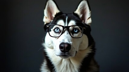 Obraz premium husky in glasses in front of the camera