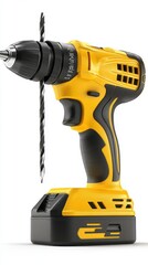 Yellow and Black Cordless Drill on White Background