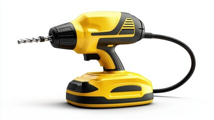Yellow and Black Cordless Drill on White Background