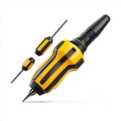 Yellow and Black Ergonomic Screwdriver with Interchangeable Bits