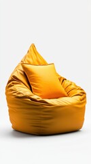 Yellow Beanbag Chair with Cushion on White Background
