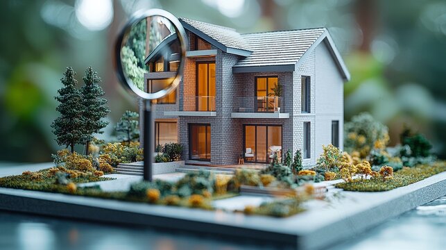 Modern House Concept Seen Through Magnifying Glass in 9D Style