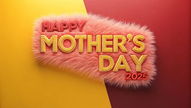 Happy mother's day 2025 furry text on yellow and red background