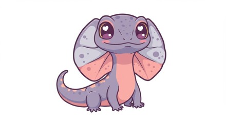 Obraz premium Cute cartoon creature with large ears and heart-shaped eyes sitting on a white background - frilled neck lizard