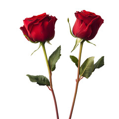 Dual Red Roses: Two vibrant red roses, captured in a studio setting, standing tall against a pure backdrop, presenting a symbol of passion and beauty. 