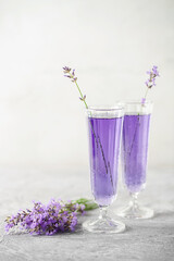 Fresh drink with  lavender flowers. Cold summer lemonade