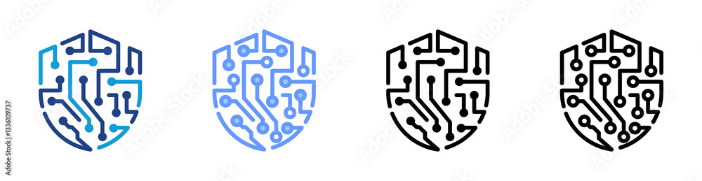 Aufkleber cybersecurity icon set multiple style collection
