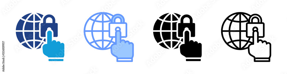 Aufkleber internet security icon set multiple style collection
