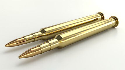Golden Bullets: Two shiny golden bullets lie side-by-side, showcasing the intricate details of their design. Their sharp tips glisten, creating a sense of both precision and power.