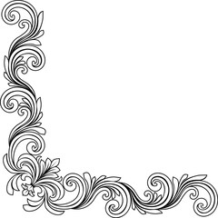Fototapeta premium A filigree heraldic crest motif floral pattern corner border frame design element. Original design in a vintage style.