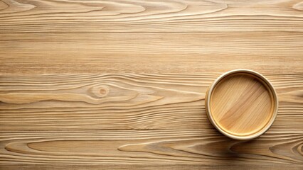 Wooden Lid Flat Lay, Natural Grain Texture, Wide Angle, Copy Space, Organic Design, Top View