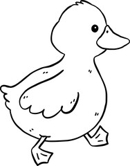 Cute Cartoon Duck Outline Walking Hand Drawn Doodle